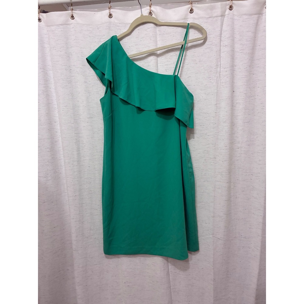 Gianni Bini Green One Shoulder Ruffle Cocktail Sheath Dress Size 10 Formal